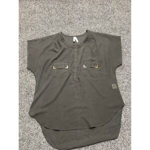 Live 4 Truth Womens XL Black Short Sleeve High Low Blouse Gold Hardware Accent